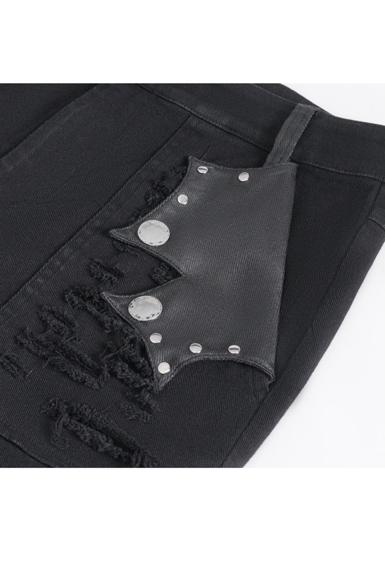 Black High Waisted Ripped Detachable Tassels  Men's Punk Pants