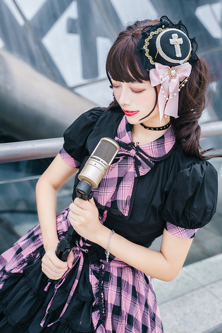 Black/Purple Short Sleeves Multi-Layered Print Ruffle Cardigan Bowknot Asymmetric Sweet Lolita Skirt Set