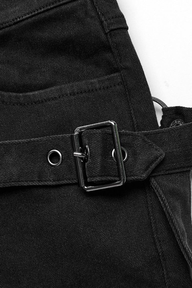 Black Slim Symmetrical Front Button Women's Steampunk Shorts