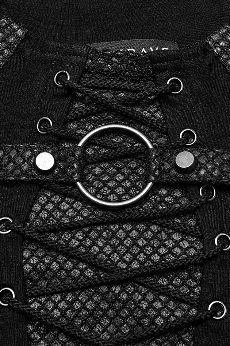 Black Long Sleeves Stitching Lace-Up Ripped Men's Punk Blouse