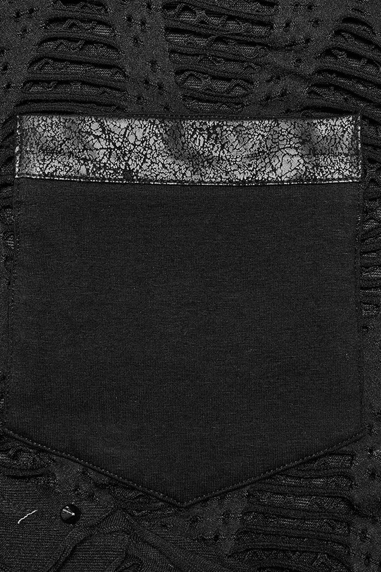 Black Short Sleeves Stitching Mesh Ripped Men's Punk T-Shirt
