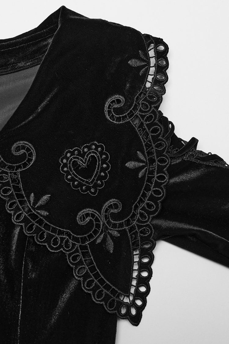 Black Doll Collar Long Sleeves Gradient Embroidery Women's Gothic Prom Dress