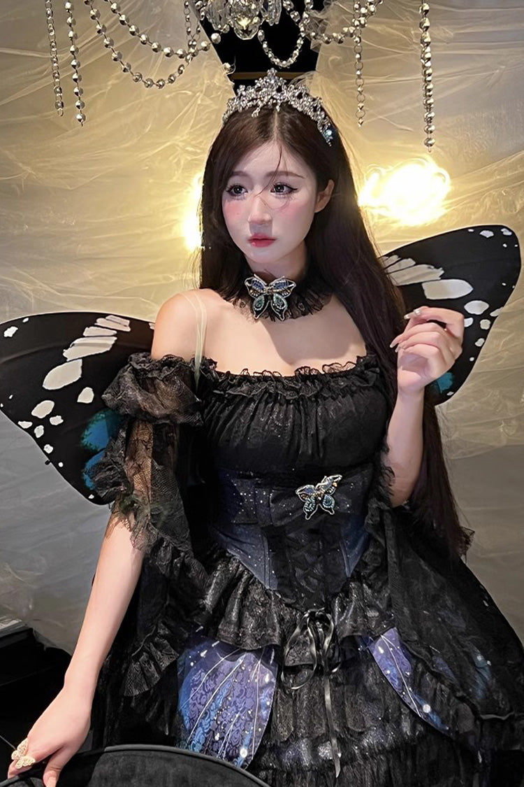 Black [Sparkling Butterfly] Print Bowknot Sweet Lolita Skirt