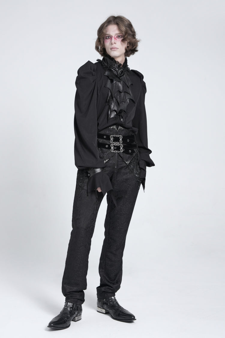 Schwarze Stehkragen Langarm Puffärmel Herren Gothic Fledermaus Bluse 