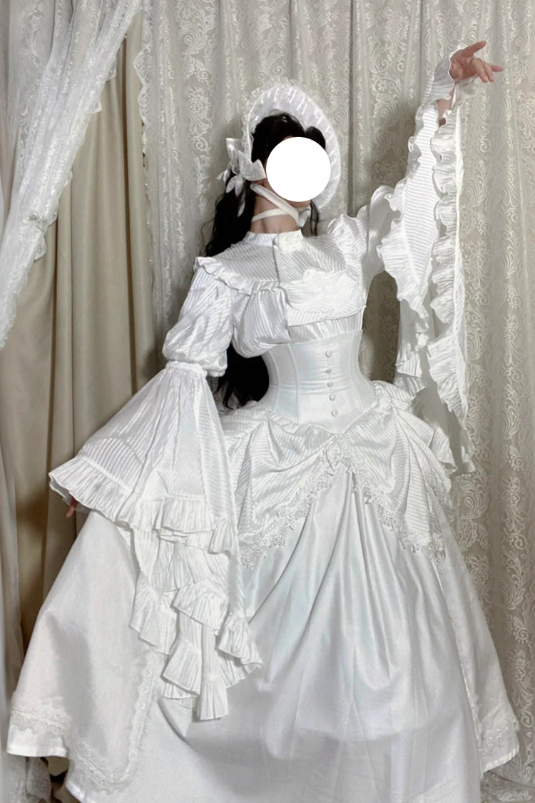 White [Sleepwalking] Long Hime Sleeves Stitching Lace Plus Size Gothic Elegant Lolita Skirt Set