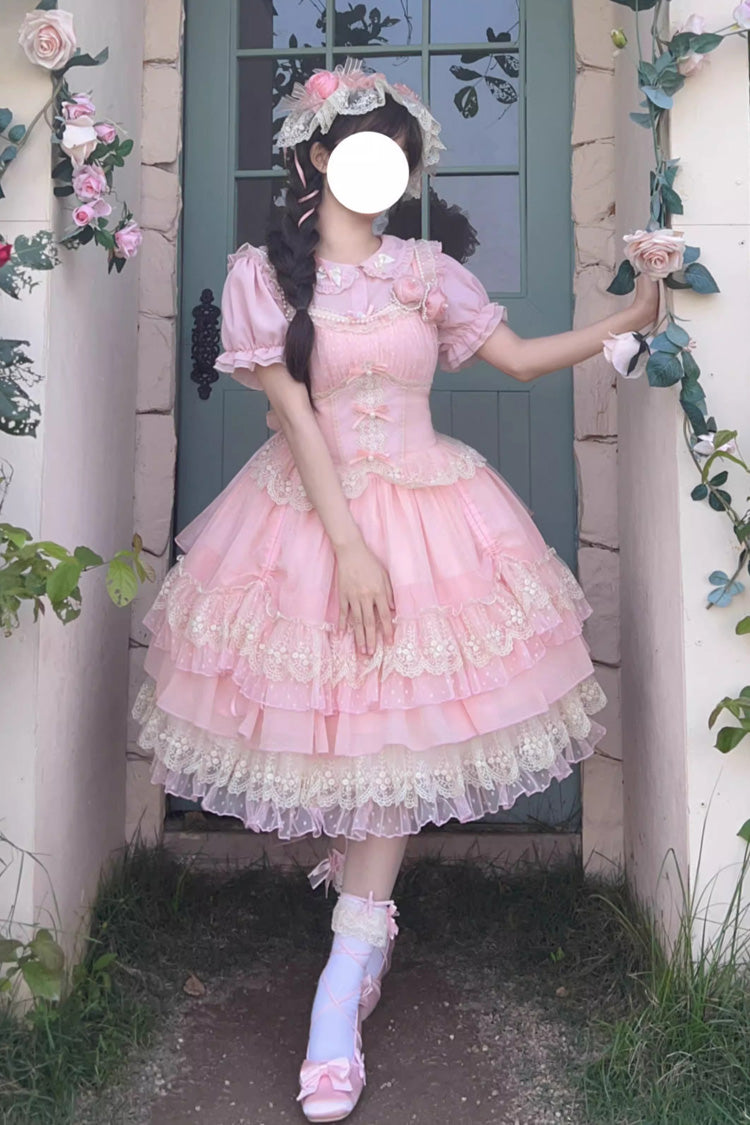 Pink Multi-layer Annie's Tea Party Ruffle Hanayome Sweet Lolita Jsk Dress