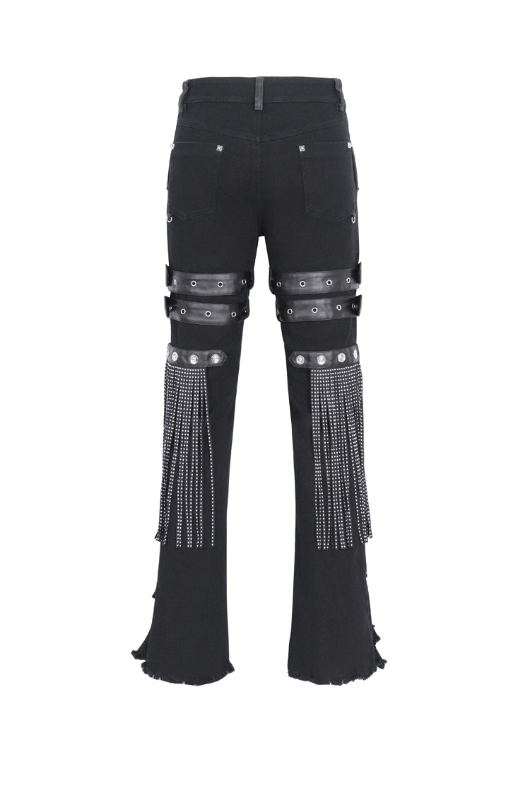 Black High Waisted Ripped Detachable Tassels  Men's Punk Pants