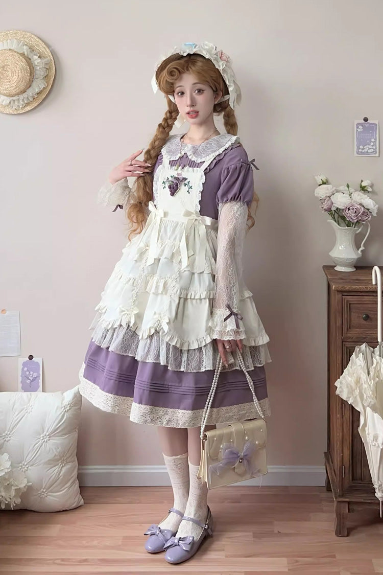 Purple [Mist over Flowers Along the Path] Lapel Collar Long Sleeves Embroidery Bowknot Lace Sweet Lolita Dress