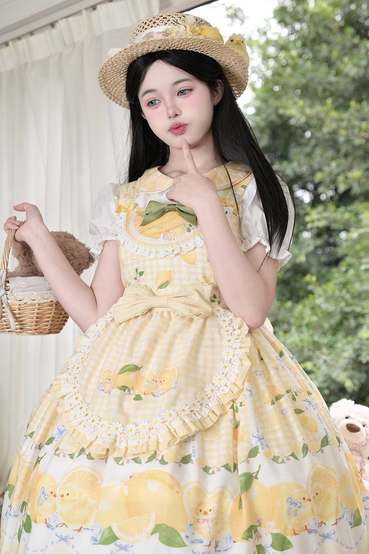 Yellow [Lemon Chicken] Print Ruffle Bowknot Lace Sweet Lolita Jsk Dress