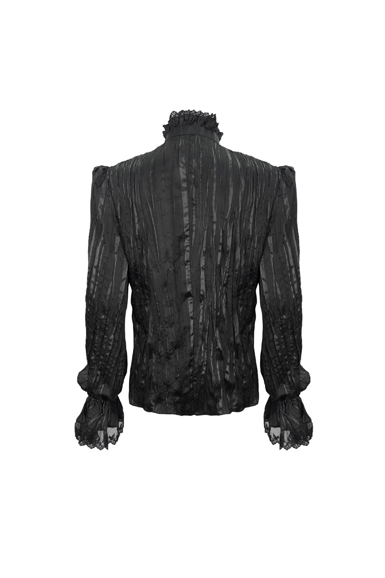 Schwarzes Vintage Stehkragen Gestreifter Kragen Blumenspitze Gothic Herrenhemd