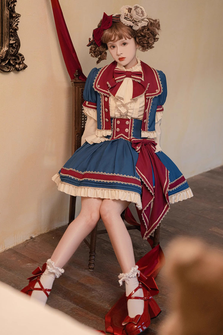 Red/White/Blue Star Idol Round Collar Ruffle Bowknot Sweet Princess Lolita Skirt Full Set