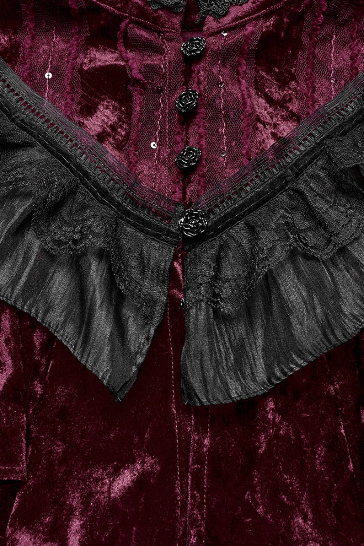 Red Sleeveless Ruffle Stitching Lace Women's Gothic Cape