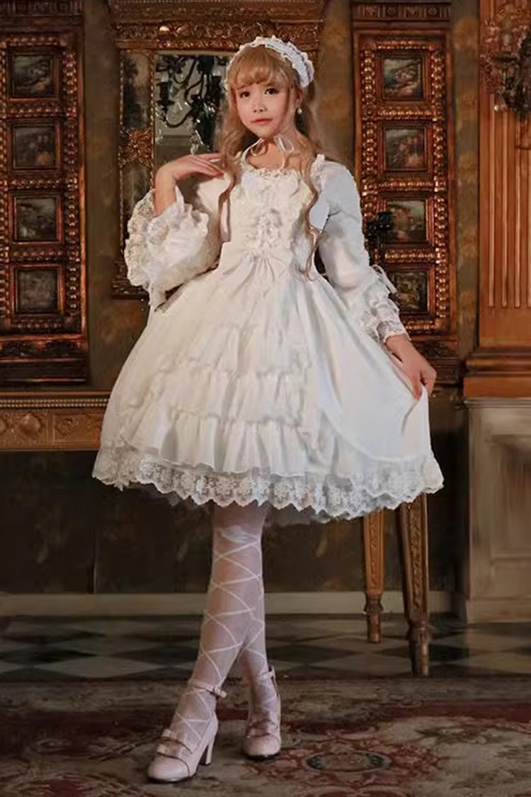 ホワイト ロングスリーブ フリル 花嫁カーディガン 蝶結び スイート ロリータ ドレス