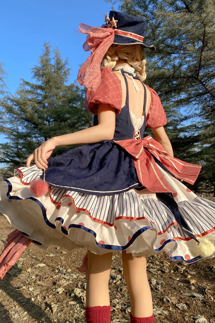 Multi-Color Circus Short Sleeves Multi-layer Print Ruffle Bowknot Sweet Lolita Dress