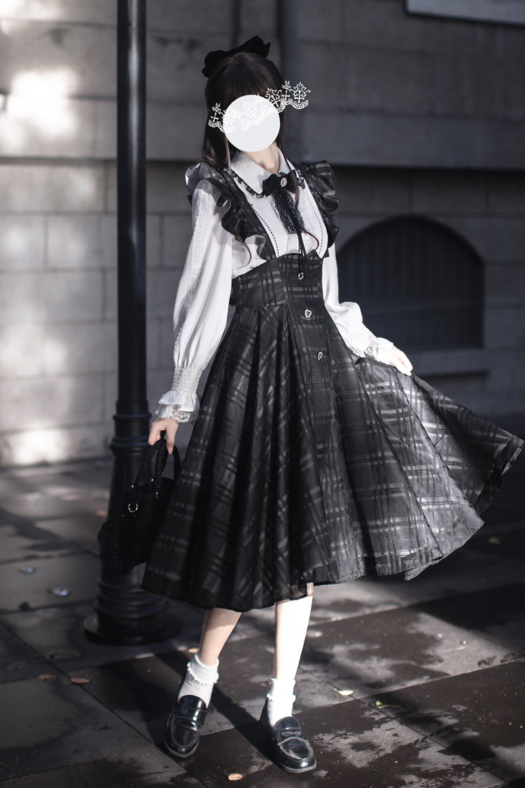 Black Plaid Print Classic College Style Elegant Lolita Strap Dress