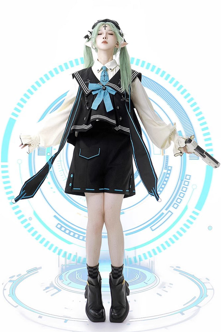 Dark Blue [Magician] Long Sleeves Ouji Prince Mechanical Style Lolita Shorts Vest Set