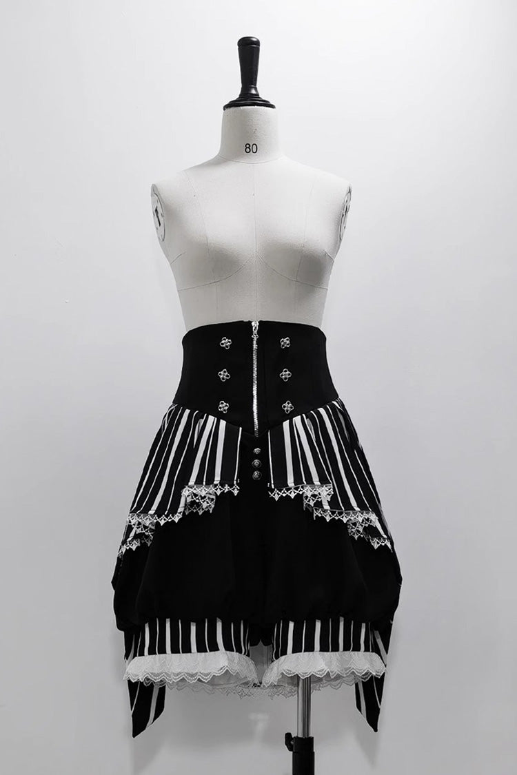 Black/White Wonderful Trick Stripe Print Lace Ouji Fashion Elegant Lolita Shorts