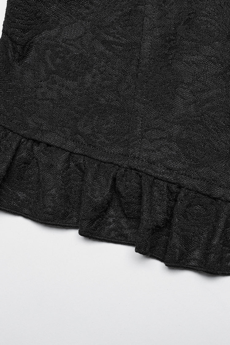 Black Lapel Collar Puff Sleeves Ruffle Stitching Lace Women's Gothic Blouse