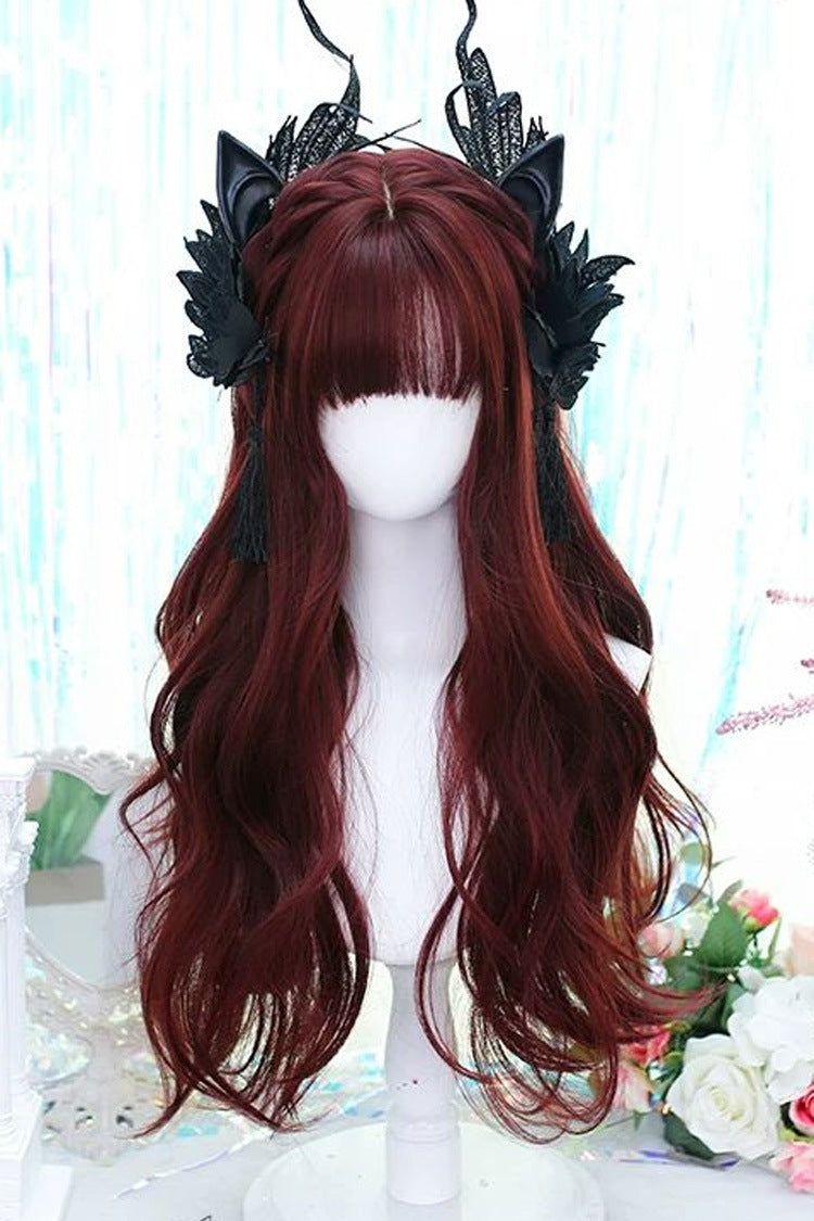 Mera Red Soft Air Bangs Lange, lockige, süße Gothic-Lolita-Perücke