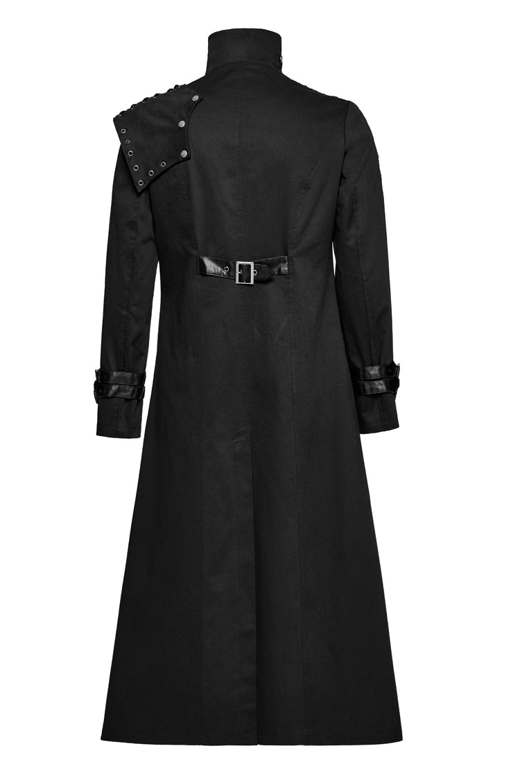 Black Stand Collar Slim Detachable Shoulder Pad Men's Gothic Coat