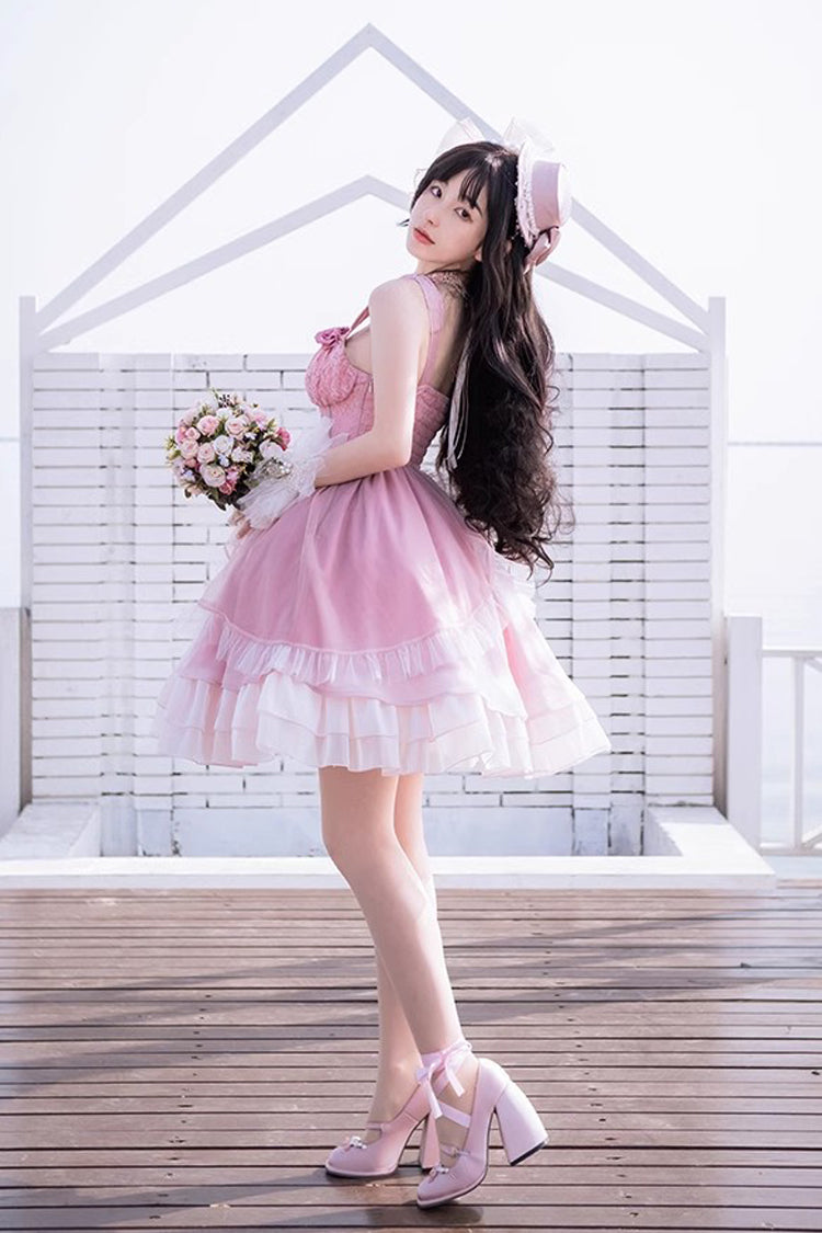 Gradient Pink Fishbone Elegant Ballet Sweet Lolita Jsk Dress