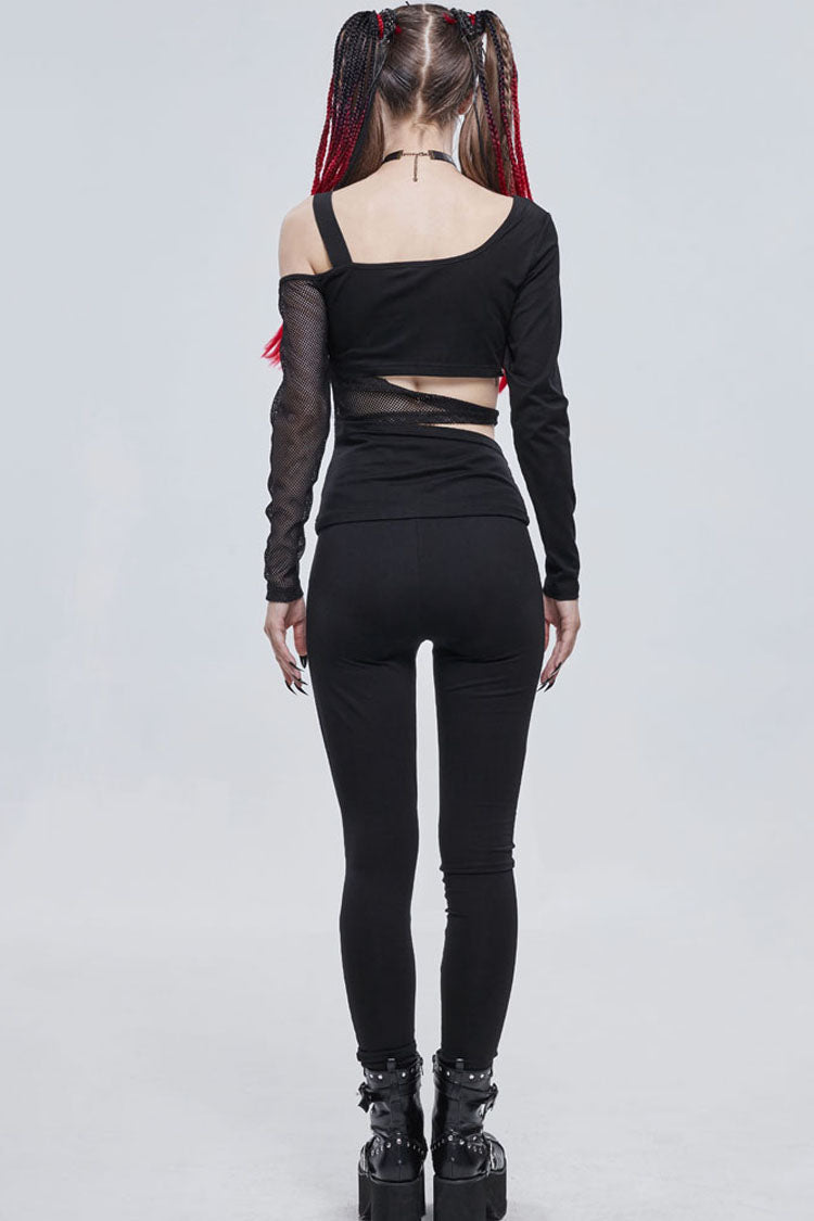 ブラック ゴシック リッピング スパイダー ウェブ プリント 非対称ベルト バックル装飾女性用レギンス