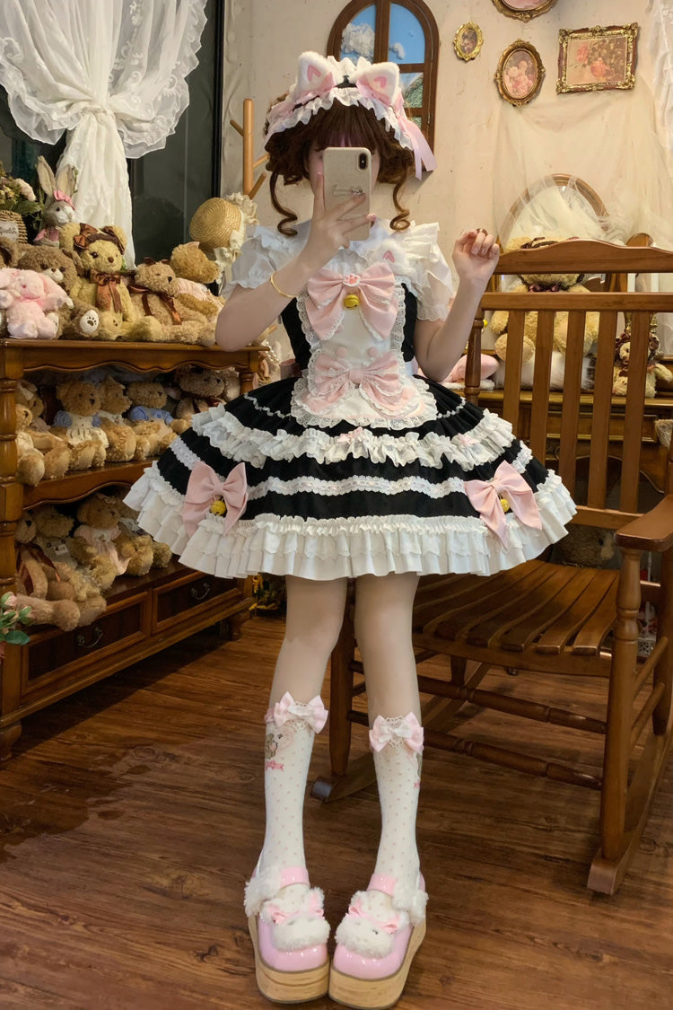 Black [Meowling Sweet Maid] Sleeveless Multi-Layered Ruffle Bowknot Lace Sweet Princess Lolita Jsk Dress