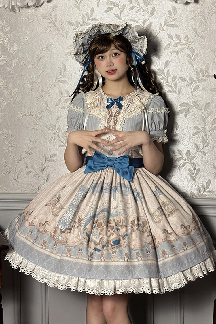 Sea Salt Fairy Tale Doll Short Sleeves Print Ruffle Bowknot Sweet Lolita Dress 2 Colors