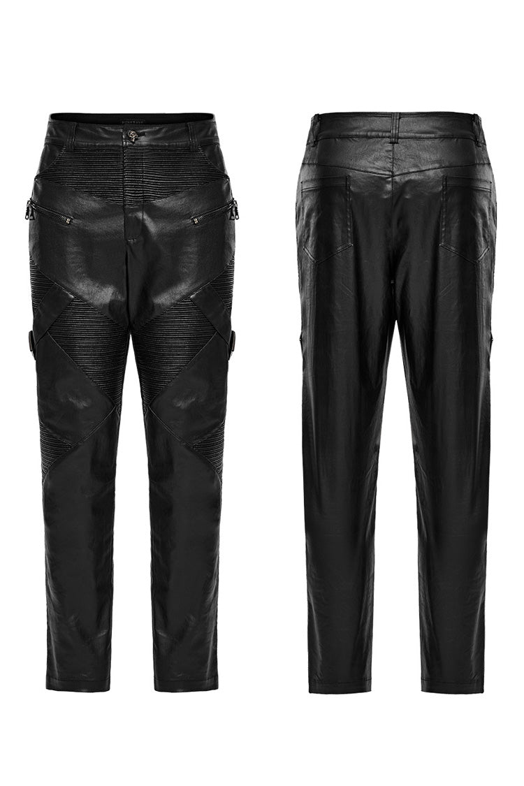 Black Zipper Men's Punk Faux Leather Pants