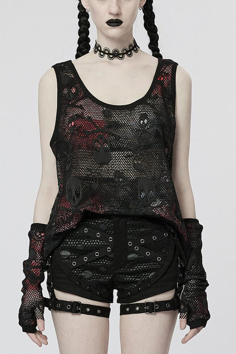 Skull Print Stitching Mesh Womens Steampunk Vest 2 Colors