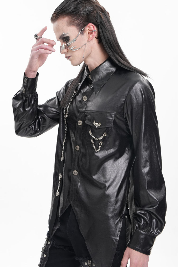 Black Long Sleeves Chain Eyelets Skull Men's Gothic Blouse