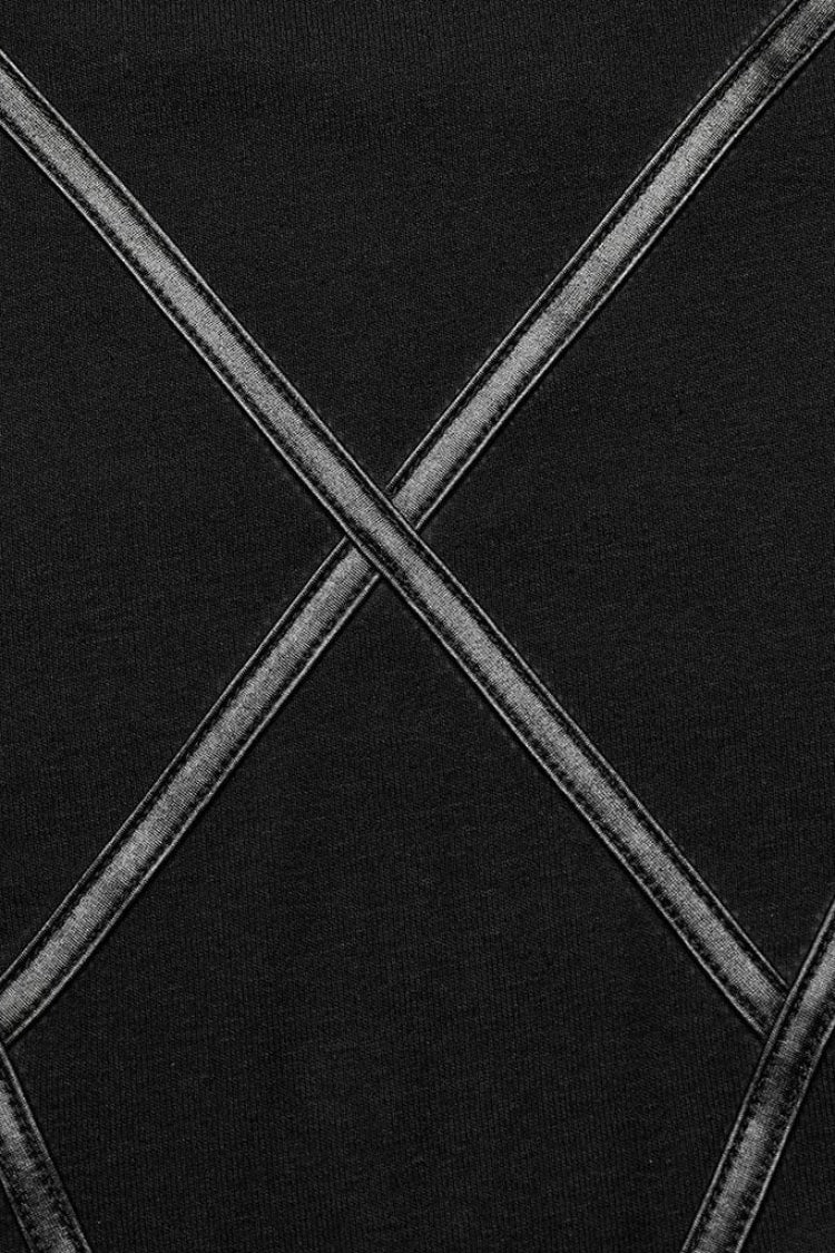 Black Long Sleeves Moon Print Leather Stitching Irregular Womens Steampunk T-Shirt