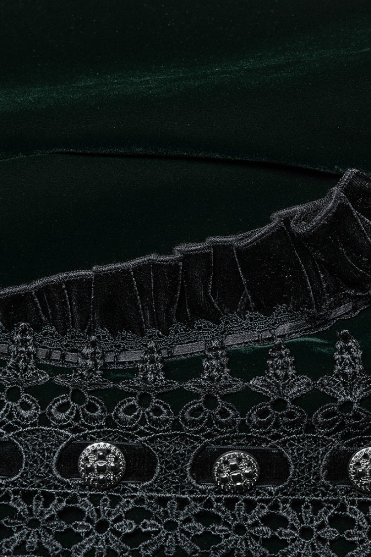 Black/Green Long Puff Sleeves Floral Embroidery Women's Gothic Coat