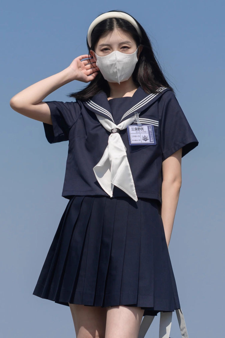 Dark Blue Navy Collar Sweet College Style Japanese School Skirt