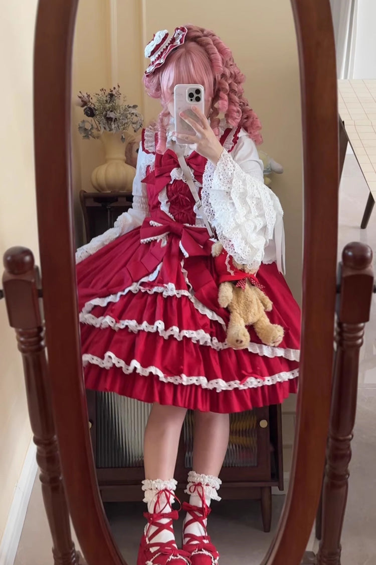 [Grisha] Gilet sans manches à volants triple couche avec nœud en dentelle douce taille plus robe Lolita Jsk 3 couleurs 