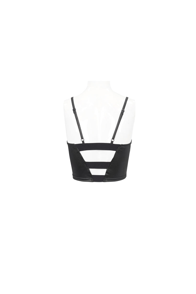 Black Knit Panel Mesh Metal Buckle Rope Adjustable Women's Gothic Camisole