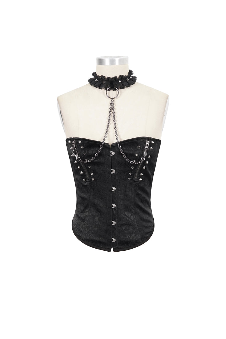 Black Leather Lace Necklace Metal Chain Rivet Women's Punk Corset Set
