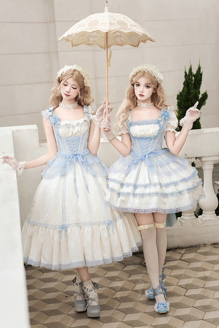 Ivory [Sea Salt Iced Tea] Square Collar Short Sleeves Ruffle Fishbone Sweet Lolita Short Dress