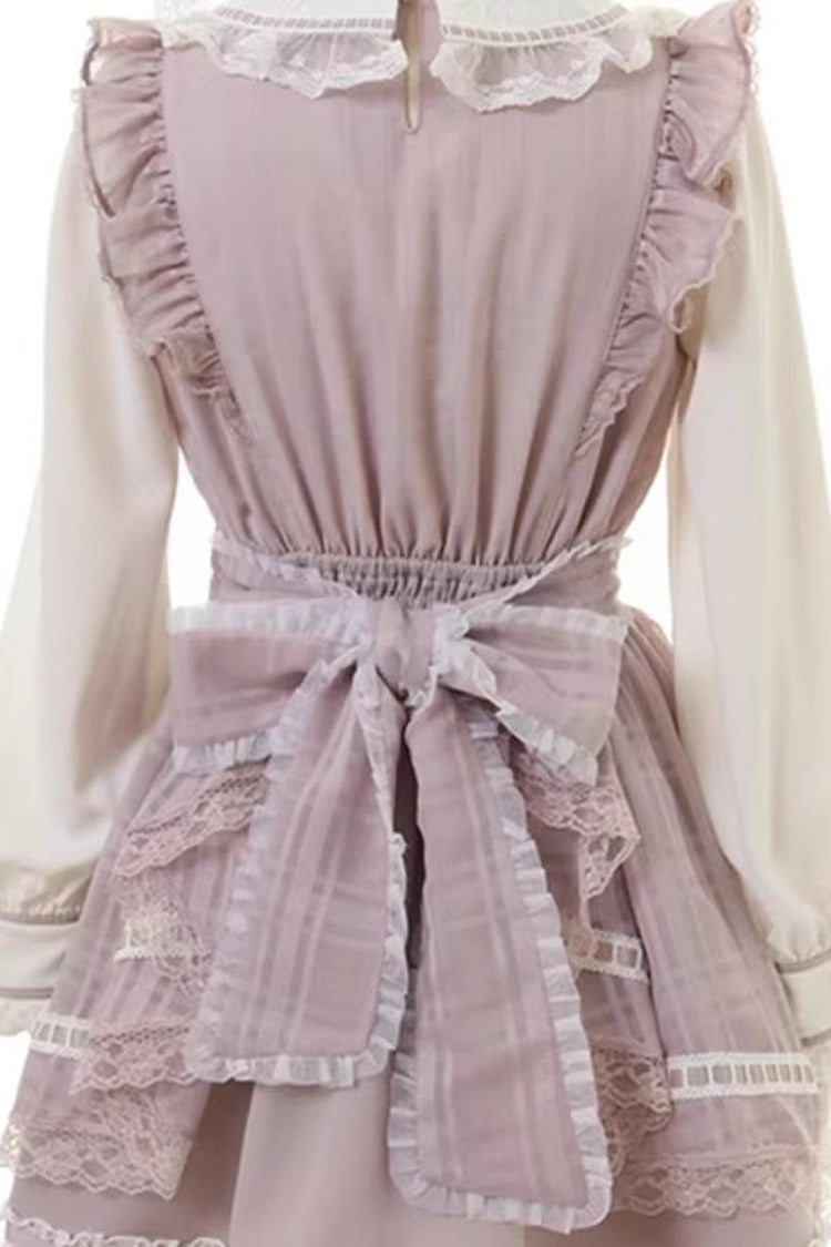 Jirai Kei Long Sleeves Print Ruffle Bowknot Lace-Up Dress 3 Colors