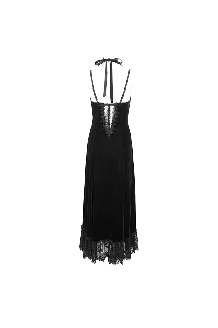 Black Lace Up Lace Hem Slip Long Women's Gothic Dres