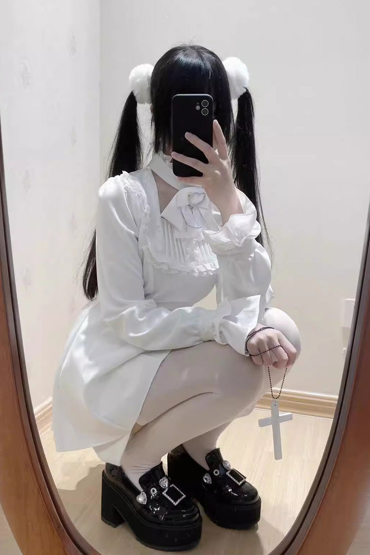 Stairway to Heaven Long Sleeves Embroidery Bowknot Lace Sweet Jirai Kei Set 3 Colors