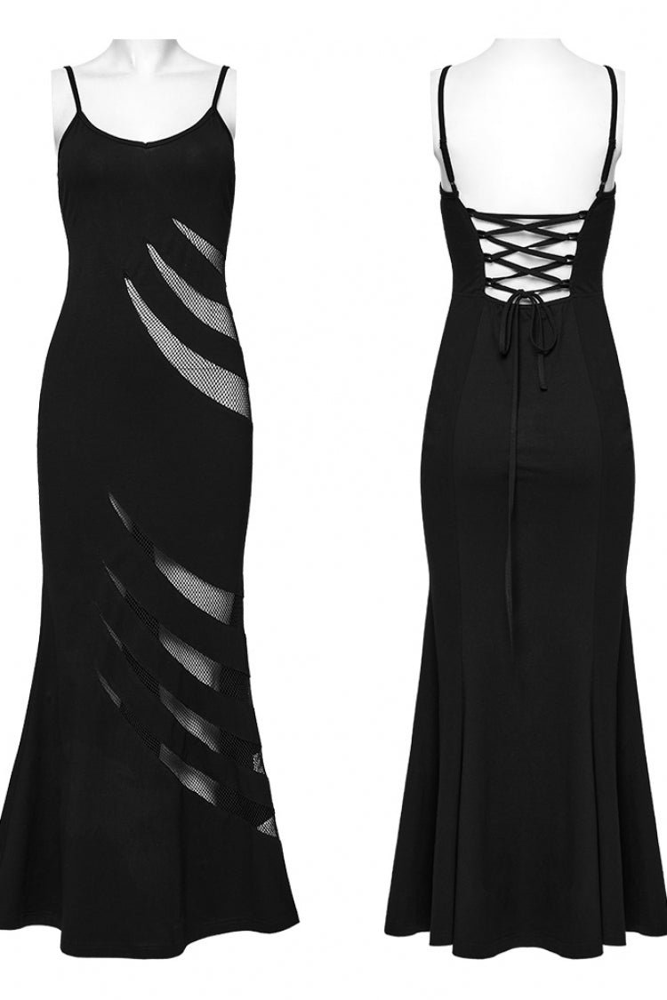 Black Sleeveless Stitching Mesh Women's Punk Fishtailed Honeymoon Slip Dress