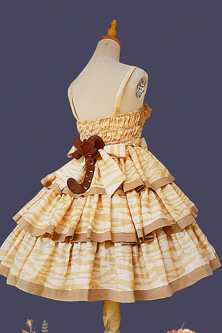 Aprikose [Cloth Cat] Süßes Lolita-Kleid mit dreilagigem Druck, Rüschen und Schleife