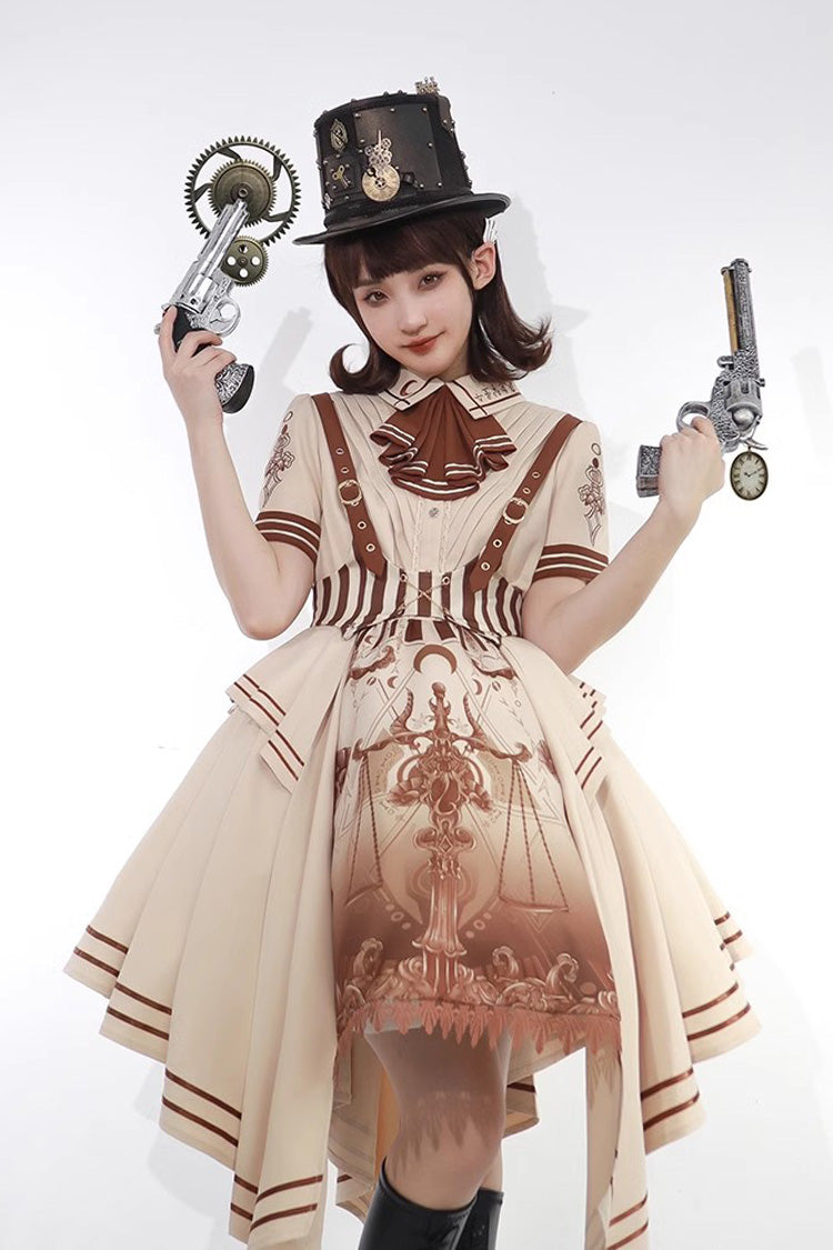 Brown Short Sleeves Libra Print Punk Vintage Lolita Dress
