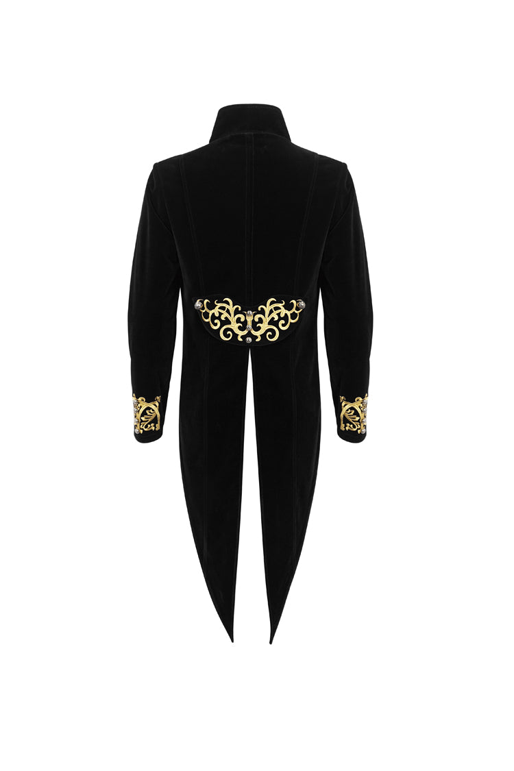Black/Red Retro Totem Embroidered Swallow Tailed Men's Gothic Coat