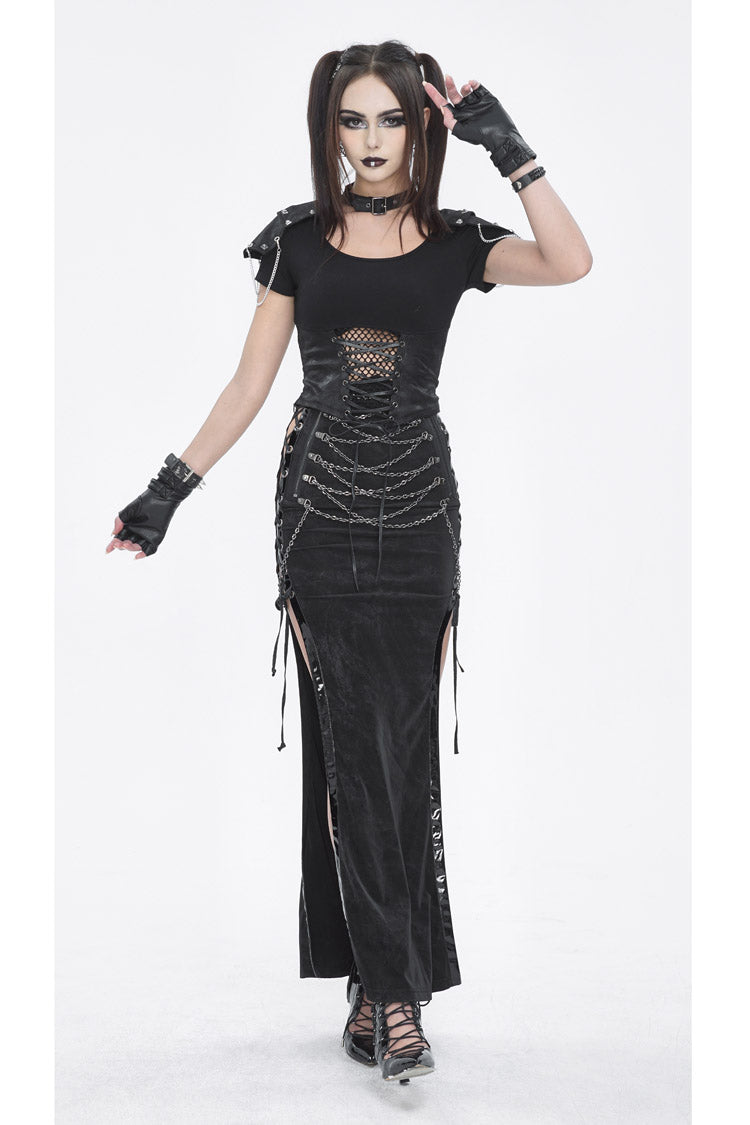 Black High Waisted Side Slit Slim Women's Steampunk Skirt