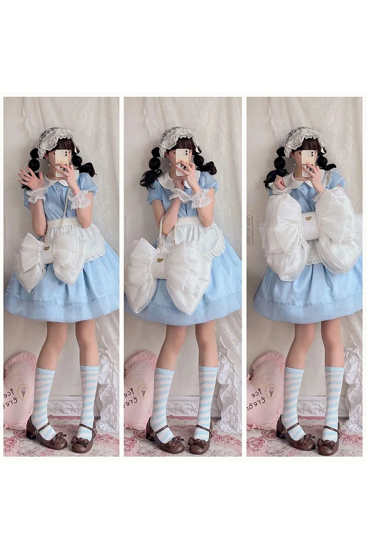 White Big Bowknot Metal Heart Nameplate Lolita Backpack