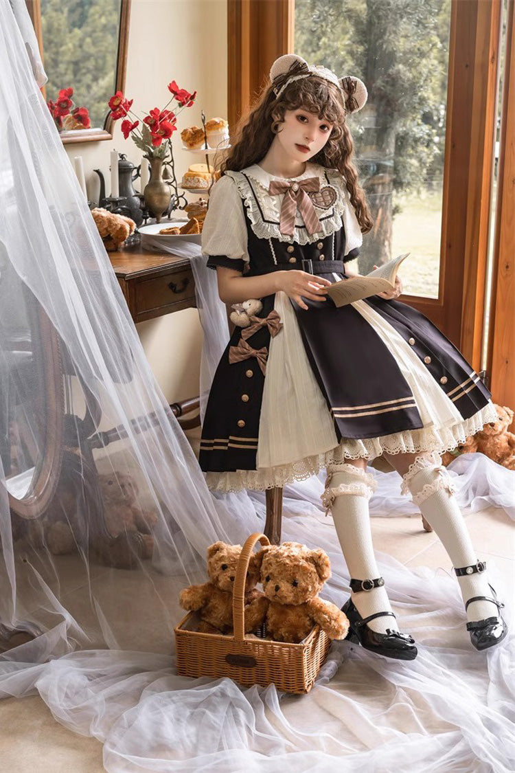 Black/White Chocolate Workshop Short Version Elegant Short Puff Sleeves Sweet Lolita Dress