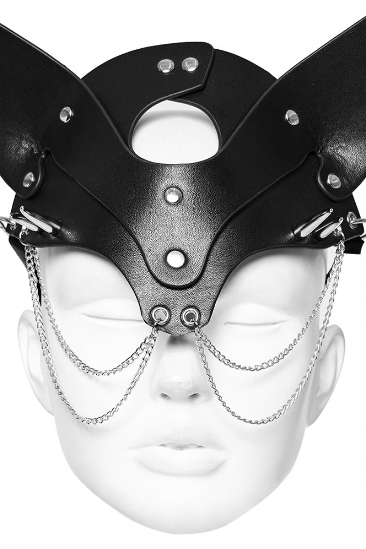 Black Metal Chain Fox Faux Leather Women's Steampunk Mask