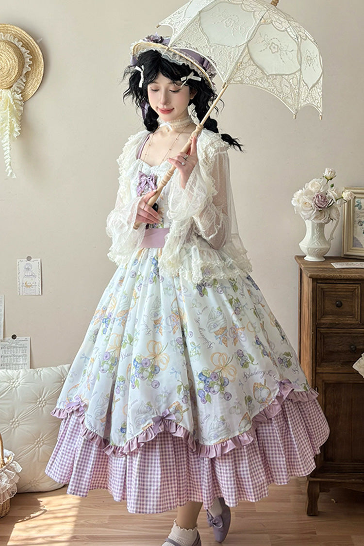 [Blueberry Early Summer] Sleeveless Print Ruffle Bowknot Sweet Lolita Jsk Dress 2 Colors